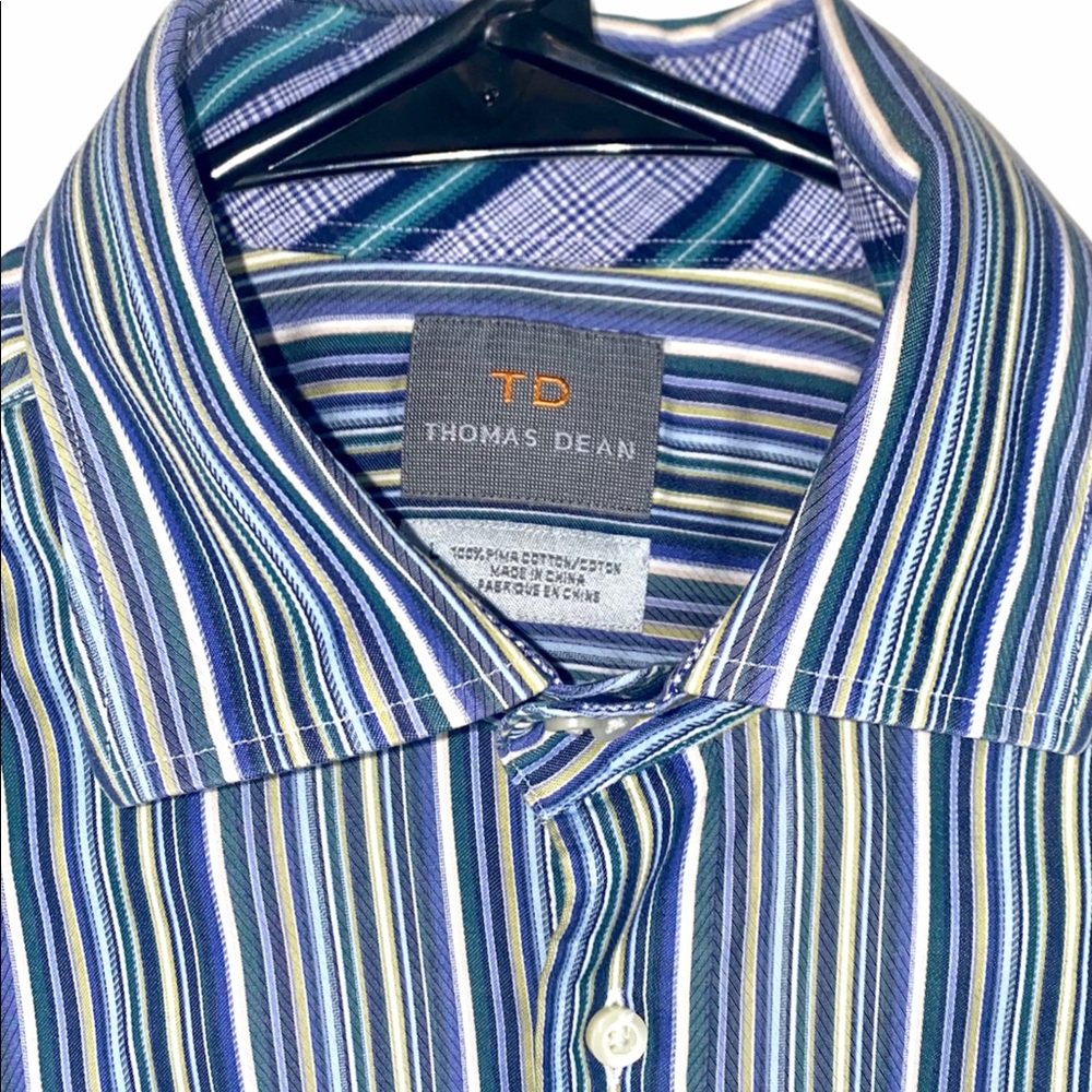 Thomas Dean Striped Flip Cuff Button Front Shirt - Picture 2 of 10